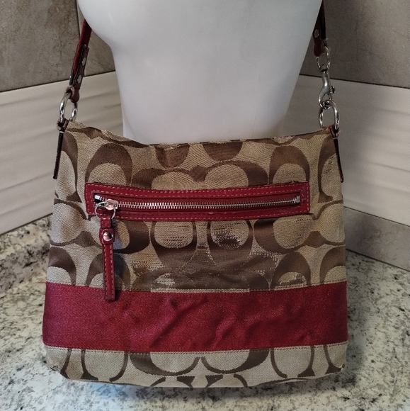 Coach Brown and Red Shoulder Bag with Signature Monogram - Picture 6 of 15